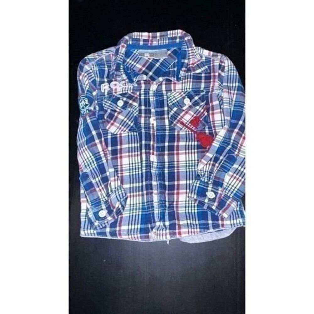 Koala kids plaid blue dress shirt long sleeve boys 24m